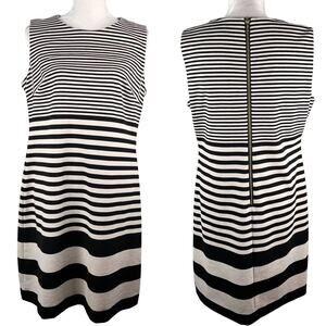 Calvin Klein Dress 14 Black Taupe A-Line Shift Stretch Sleeveless Back Zipper